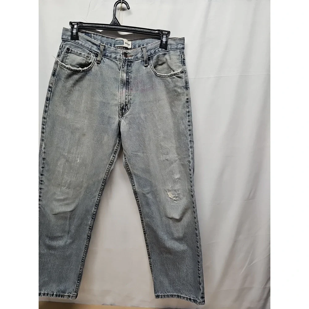 Levi Strauss Signature Men Blue Relaxed Fit Distressed Classic Denim Jeans 36x30